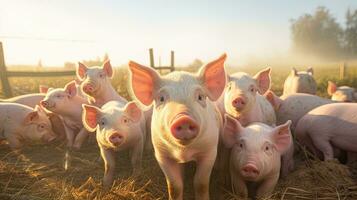 portrait porc dans le ferme avec lumière exposition ai génératif photo