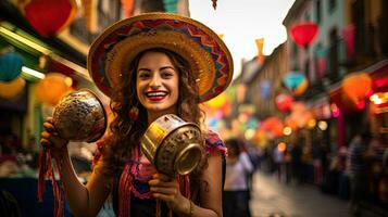 magnifique femme avec costume dans le carnaval ai génératif photo