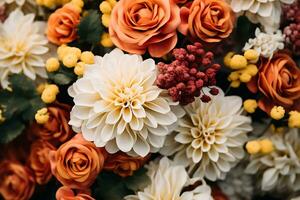 proche en haut bouquet de fleurs, ai génératif photo