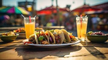 délicieux tacos avec boisson sur le table ai génératif photo