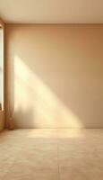 beige mur et sol avec doux droite lumière détail ai généré photo