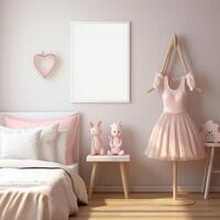 maquette de une blanc Vide affiche dans une enfants intérieur. doux beige intérieur pour une bébé.ai génération photo