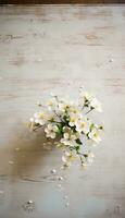 sablonneux blanc antique table avec blanc fleurs pose sur il ai généré photo