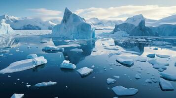 inspirante Antarctique. capturer icebergs dans parfait symétrie de au dessus photo