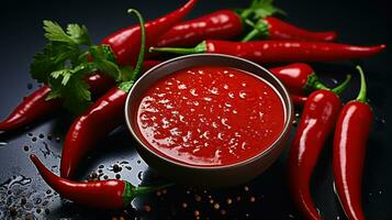 amer et épicé rouge poivre sauce. rouge chaud poivre et assaisonnement photo