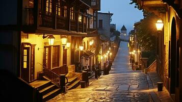 nuit vue de vieux les villes enchanteur des rues. génératif ai photo