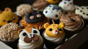 sculpté petits gâteaux, biscuits, et la glace crème dans charmant animal formes. génératif ai photo