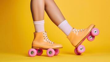 rouleau patins sur une brillant et espiègle Contexte. génératif ai photo