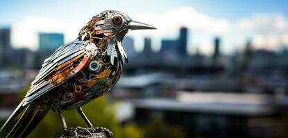 robotique des oiseaux se mêler en toute transparence parmi Urbain espèce dans moderne paysages urbains photo
