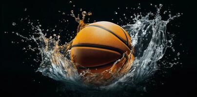 le basketball est dans un enfermé éclaboussure et étant pulvérisé avec l'eau dans le Contexte. photo