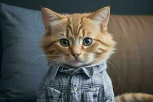 cette mignonne chat portant chemise. ai génératif pro photo