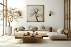 magnifique élégant vivant pièce intérieur avec luxe meubles. génératif ai photo