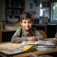 enfant lisant un livre photo