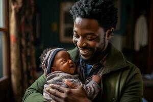 africain père chérir moment avec nouveau née bébé dans leur Accueil photo