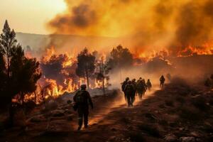 sapeurs pompiers se battre les feux causé par fusée attaques pendant israélien militaire opérations photo