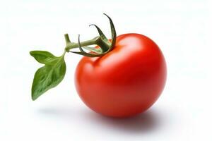 une rouge tomate sur une blanc Contexte ai généré photo