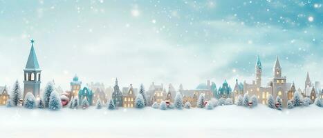 de fête Noël scène avec décor dans neige plus de flou bokeh Contexte et copie espace pour votre Noël salutations. génératif ai photo