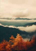 carte avec montagnes dans le brume. photo