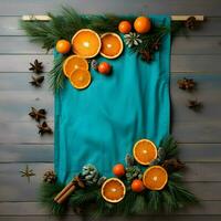 Noël turquoise et Orange bannière rustique présente. haute résolution. ai génératif photo