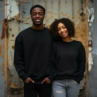 illustration de une couple mode portrait avec plaine chandail maquette, ai. génératif photo