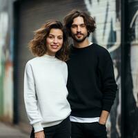 illustration de une couple mode portrait avec plaine chandail maquette, ai. génératif photo