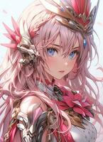 ai génératif guerrier anime fille dans rose et anime style photo