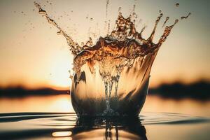 l'eau éclaboussure avec radiant reflets. génératif ai photo