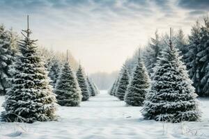 Noël arbre pins couvert avec neige vert sapins brillant photo