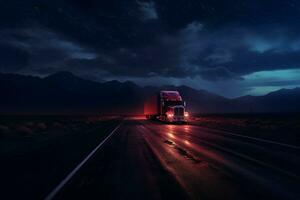 fantaisie route voyage lumières camion. produire ai photo