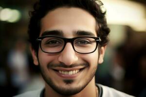 attrayant arabe des lunettes sourire. produire ai photo
