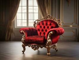 luxueux rouge Style classique baroque siège fauteuil génératif ai photo