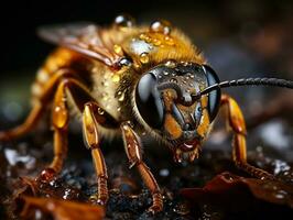 fermer très détaillé macro coup de le abeille génératif ai photo