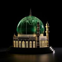 magnifique mosquée avec une vert dôme isolé sur noir Contexte génératif ai photo