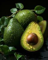 ai génératif la nature luire une succulent Avocat avec pétillant l'eau gouttelettes photo