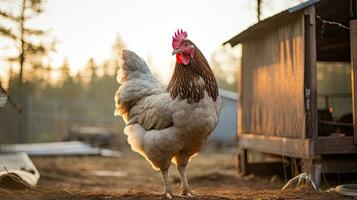 portrait poulet dans le ferme avec lumière exposition ai génératif photo