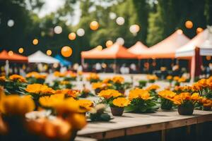 Orange fleurs dans une vase sur une tableau. généré par ai photo