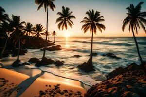 le Soleil ensembles sur le plage dans le pacifique. généré par ai photo