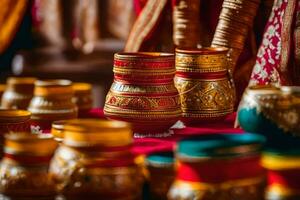 Indien mariage décor à le mariage lieu. généré par ai photo