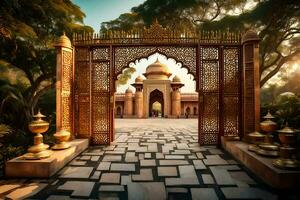 le d'or porte de le palais dans Inde. généré par ai photo