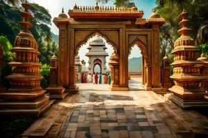 le entrée à une temple dans Inde. généré par ai photo