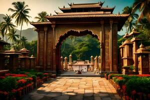 une magnifique temple dans le milieu de une tropical paysage. généré par ai photo