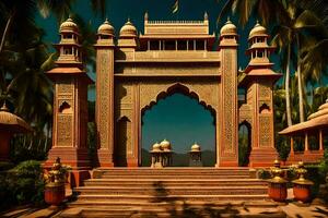 le entrée à une palais dans Inde. généré par ai photo