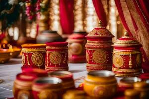 Indien mariage décor à le mariage réception. généré par ai photo