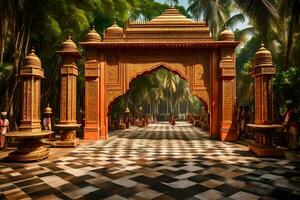 le entrée à une temple dans Inde. généré par ai photo