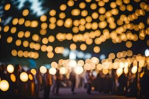 une floue image de gens en marchant dans une parc à nuit. généré par ai photo