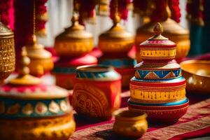 Indien mariage décor à le mariage lieu. généré par ai photo