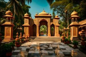une magnifique entrée à une palais dans Inde. généré par ai photo