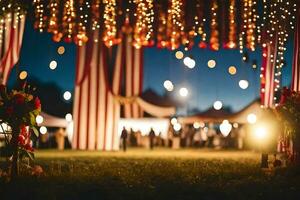 une mariage accueil avec lumières et décorations. généré par ai photo