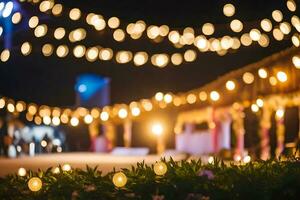 une mariage accueil avec lumières et fleurs. généré par ai photo