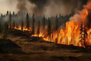 une forêt Feu dans le sauvage. généré par ai photo